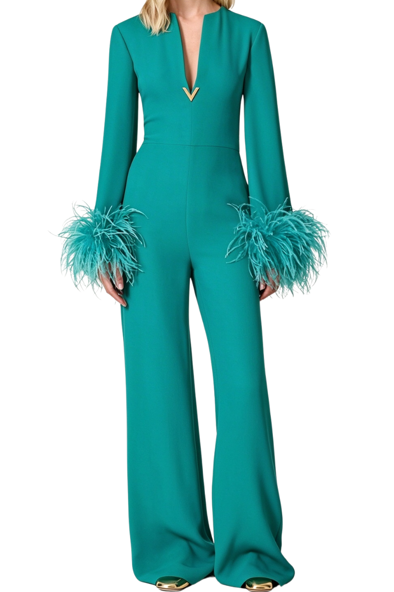Valentino Feather Trim Jumpsuit Berillo 5B3VE3J01MM_ZGJ