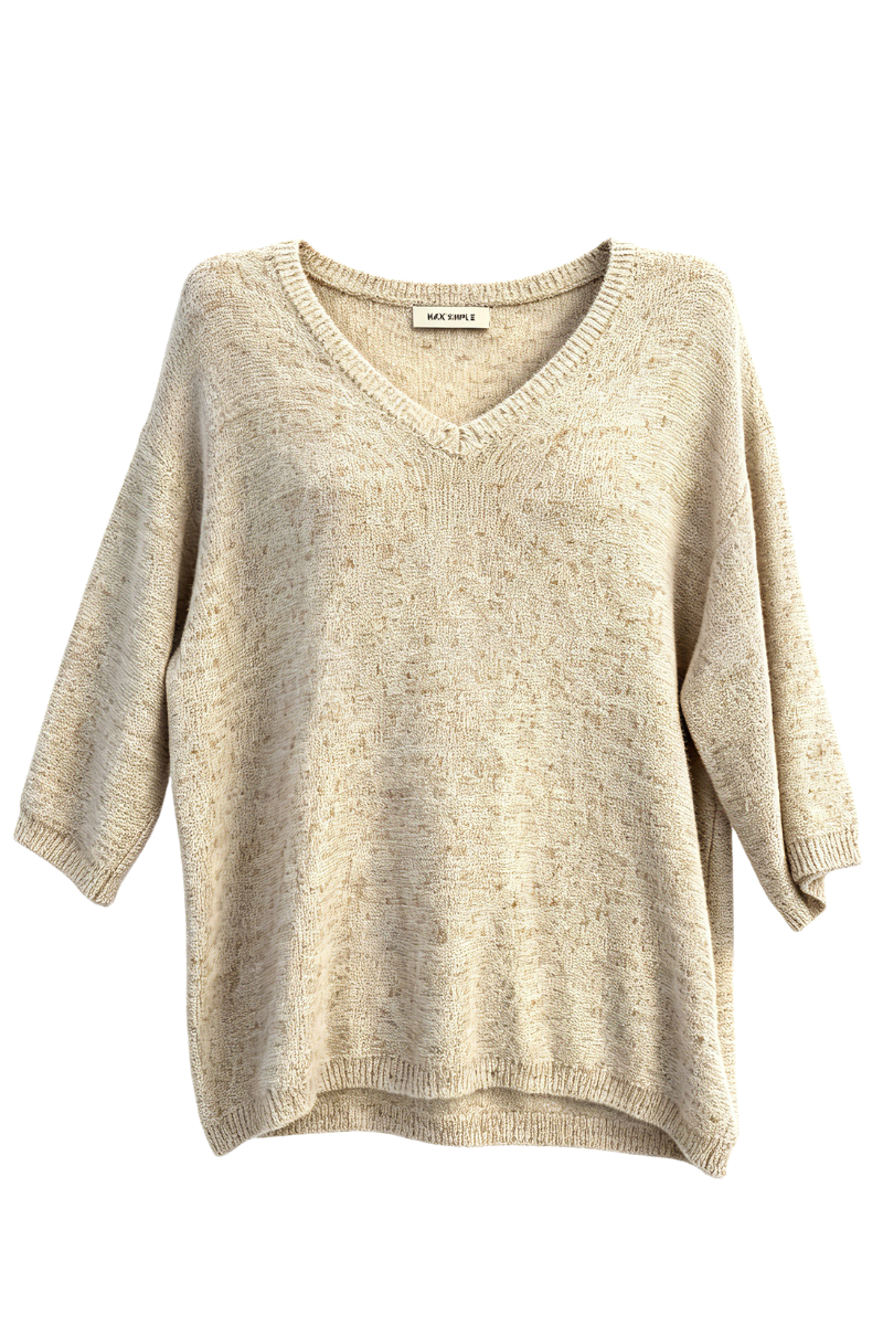 Max Simple Sequin V-Neck Raglan Knit Cement Grey MSSN267158C