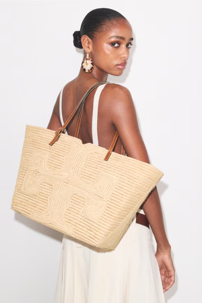 Tory Burch Ella Structured Straw Large Tote Natural 181326-254