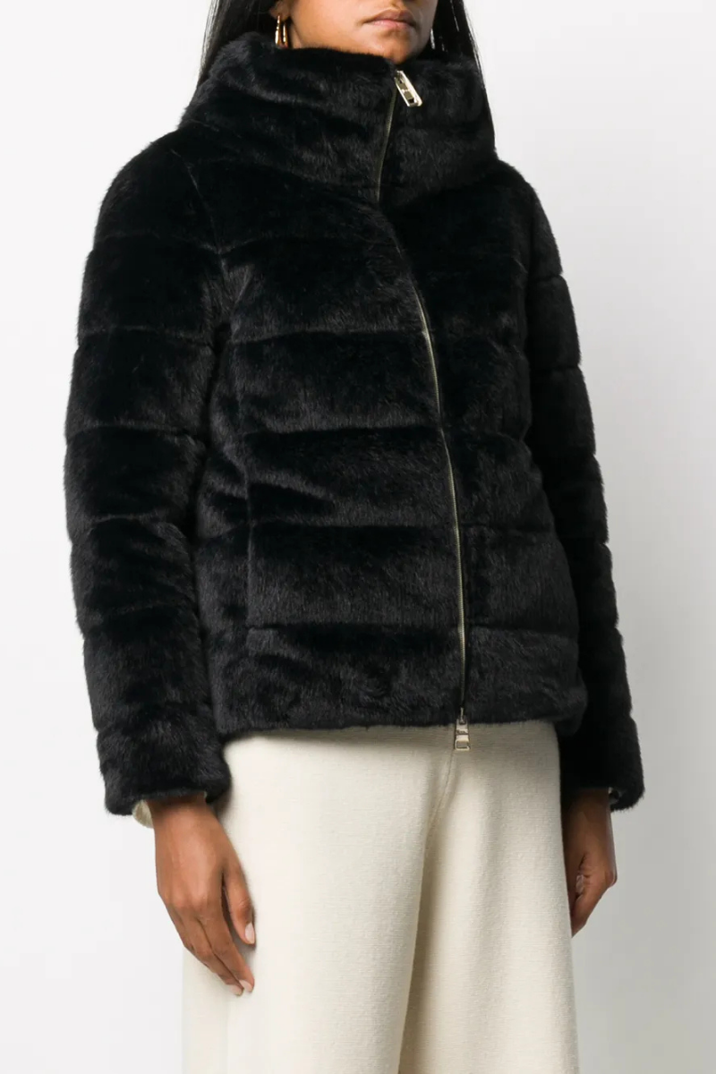 Herno Women's Black Quilted Faux Fur Down Jacket