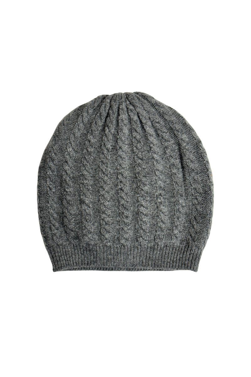 Peserico Grey Cable Knit Beanie