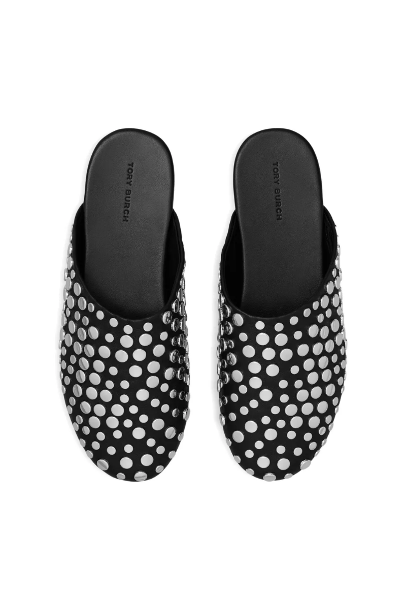 Tory Burch Studded Leather Mules in Black