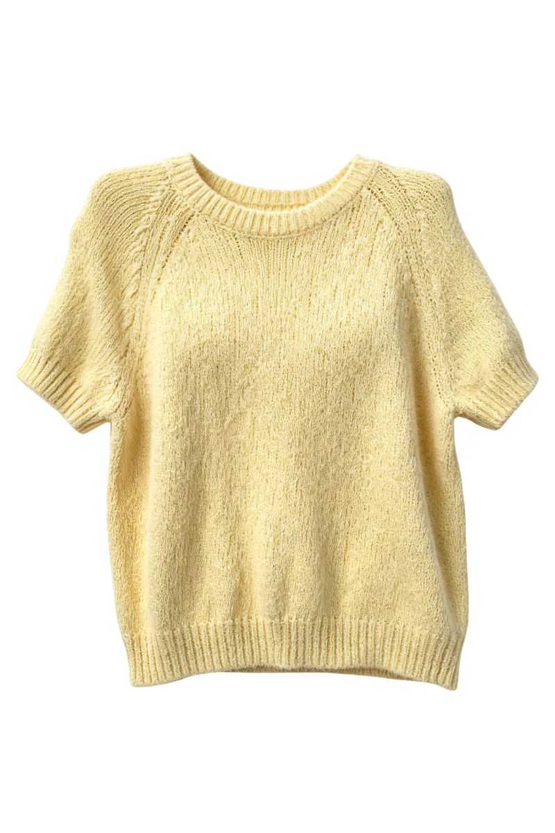 Max Simple Slub Cotton Short-Sleeve Top Yellow MSSN264311Y