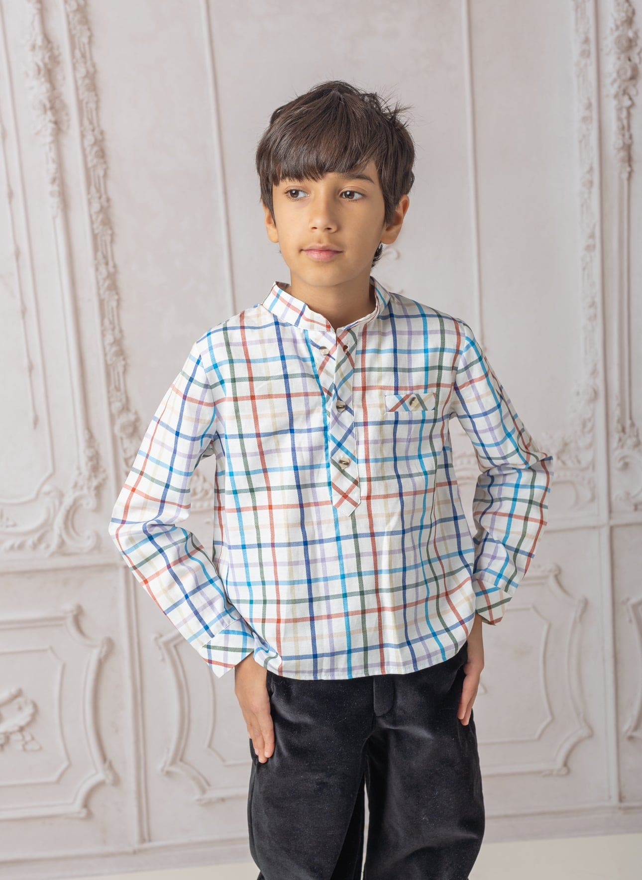 Charlie Checkered Mandarin Collar Shirt - Petite Maison Kids