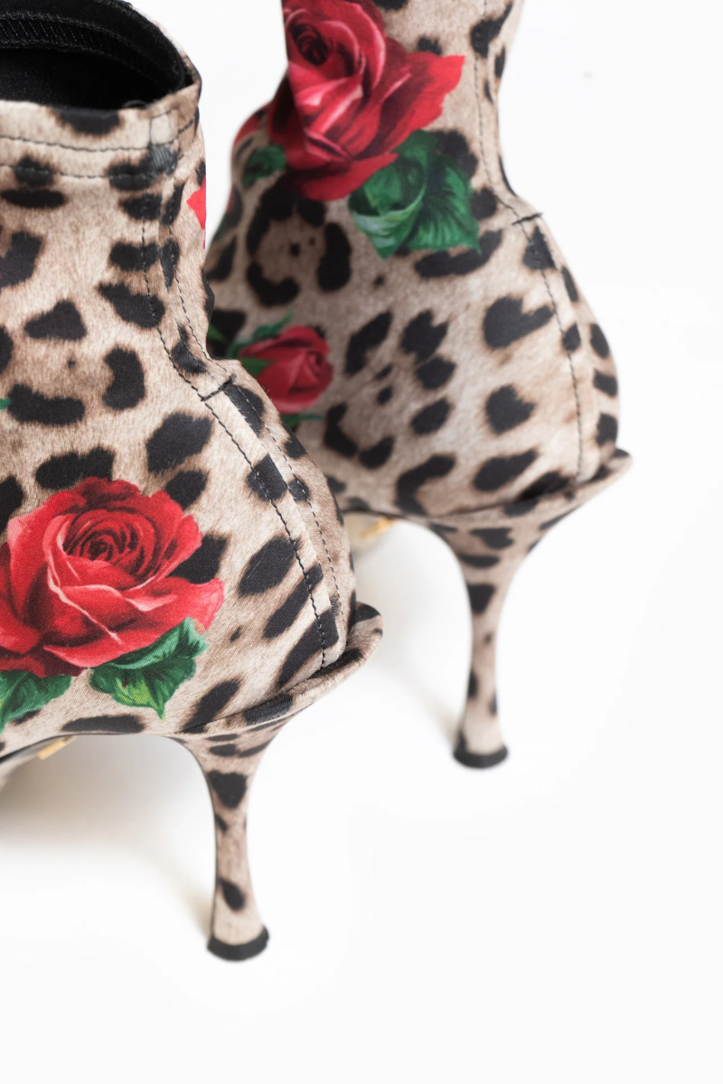 Dolce & Gabbana Leopard And Rose Jersey Booties