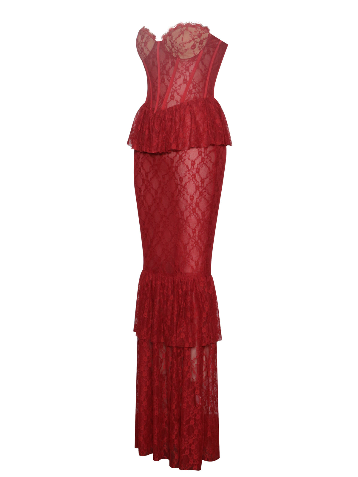 Quennell Burgundy Lace Corset Maxi Dress (Archive Sale)