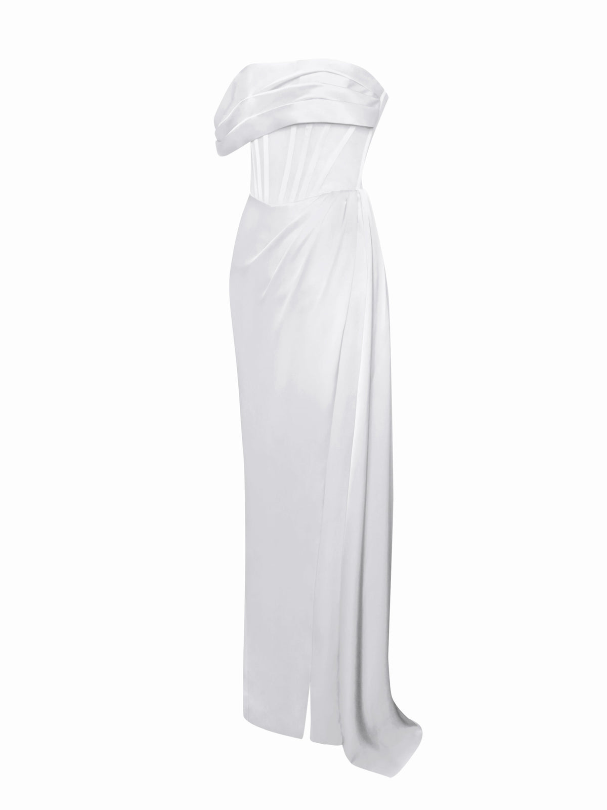 Rebeca White Satin High Slit Corset Gown (Archive Sale)
