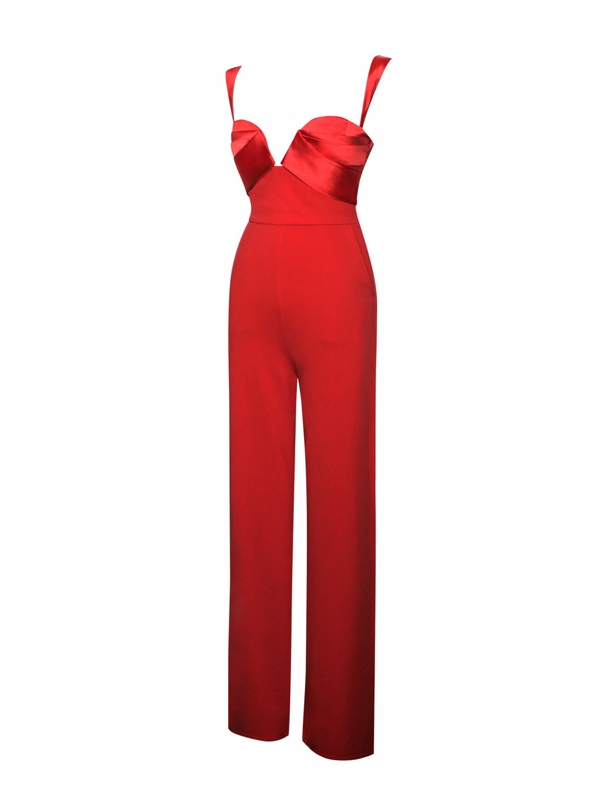 Onika Red Satin and Crepe Jumpsuit (Archive Sale)