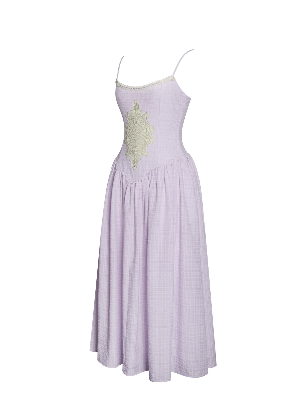 Jaclyn Lavender Lace Trim Cutout Seersucker Midi Dress (Archive Sale)