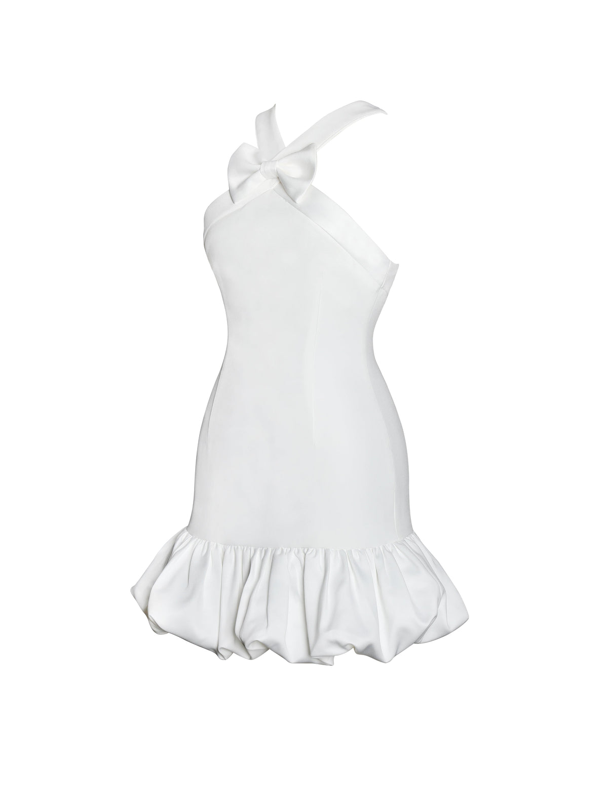 Barbra White Cross Straps Bodycon Mini Dress with Bubble Hem (Archive Sale)