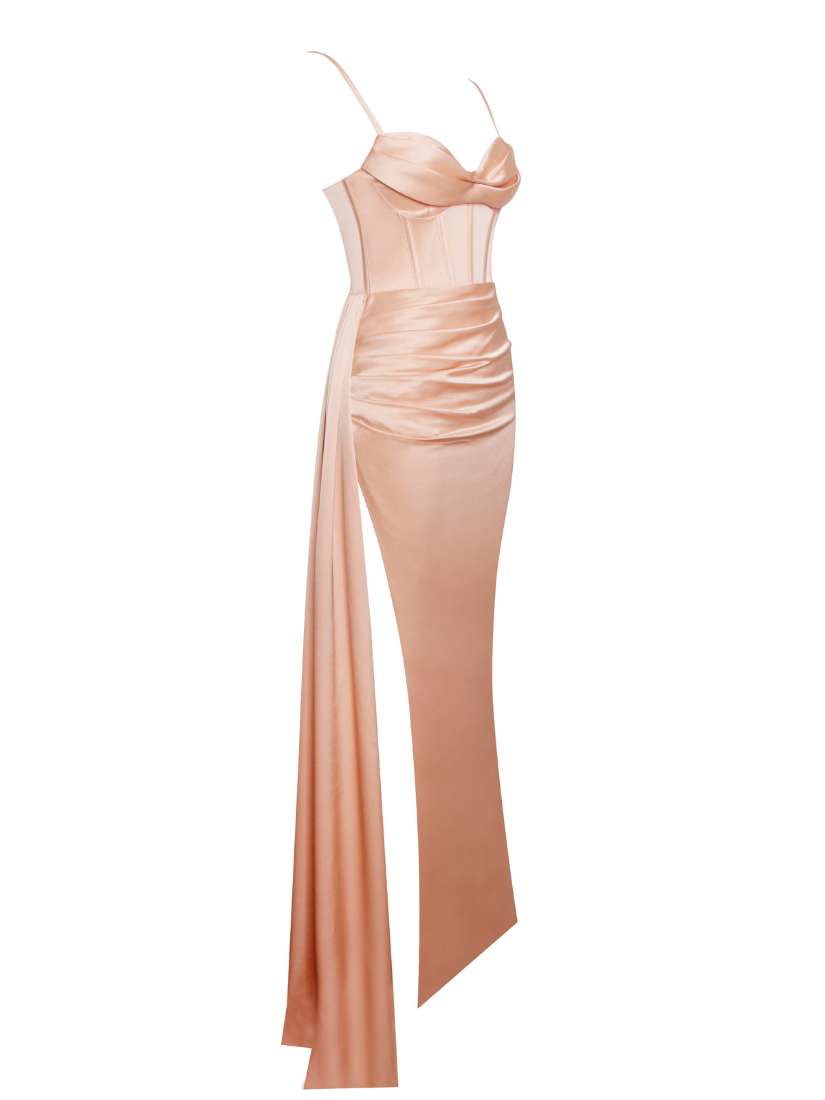Elayna Blush Strappy Satin Corset High Slit Gown (Archive Sale)