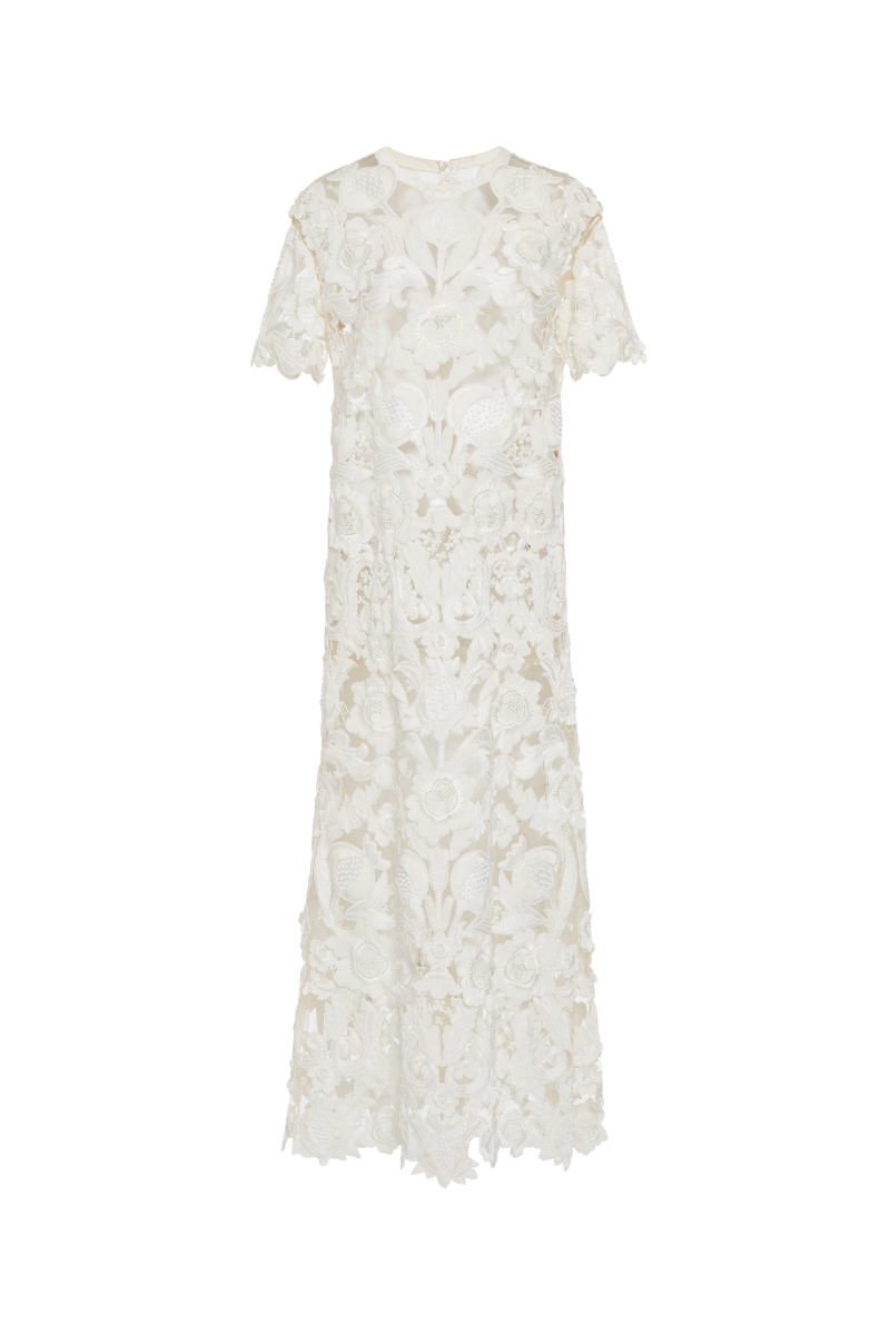 Valentino Floral Embroidery Midi Dress Avorio 4B0VA7Z21ED A03