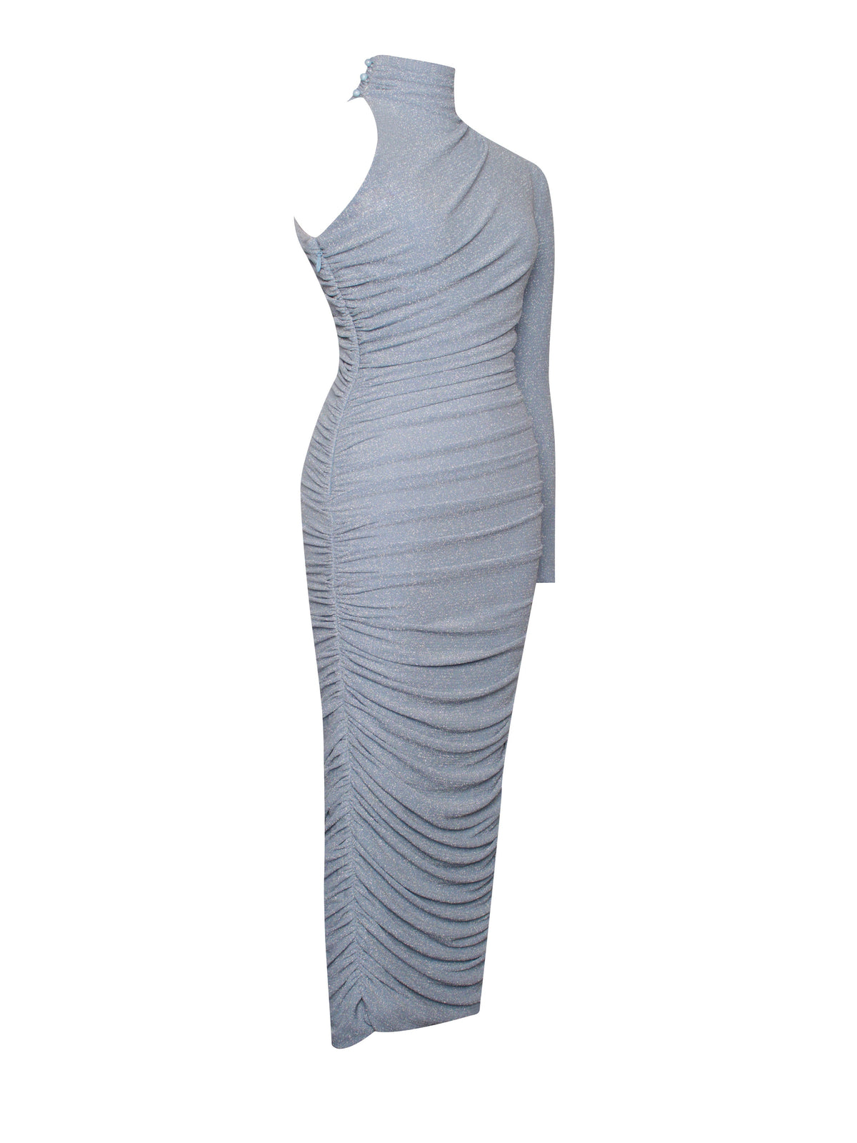 Peyton Light Blue One Sleeve Ruched Pencil Dress (Archive Sale)
