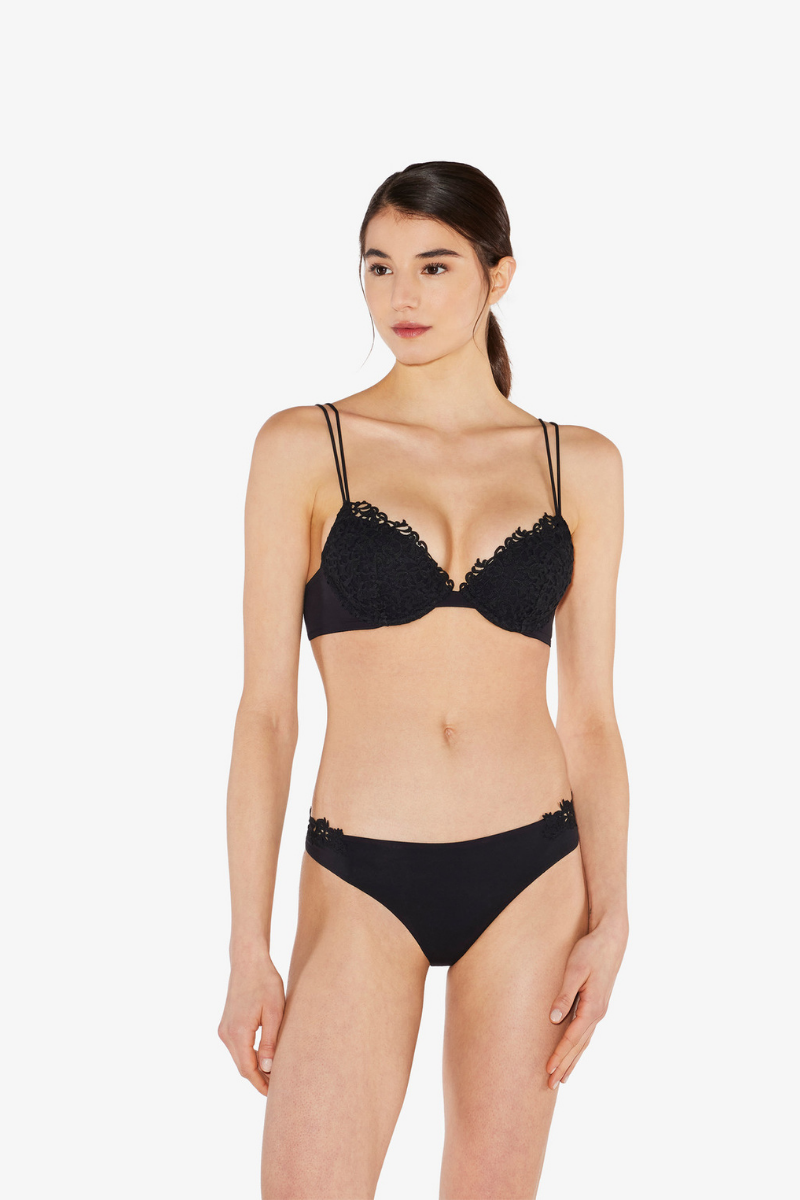 La Perla Brazilian Briefs In Black Lycra with Macramé