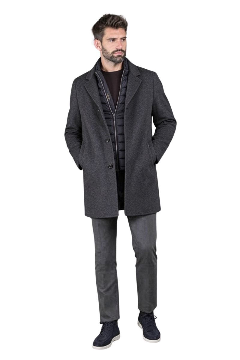 MooRER DOMIZIO-CW Layered Mid-Length Wool Coat Dark Grey