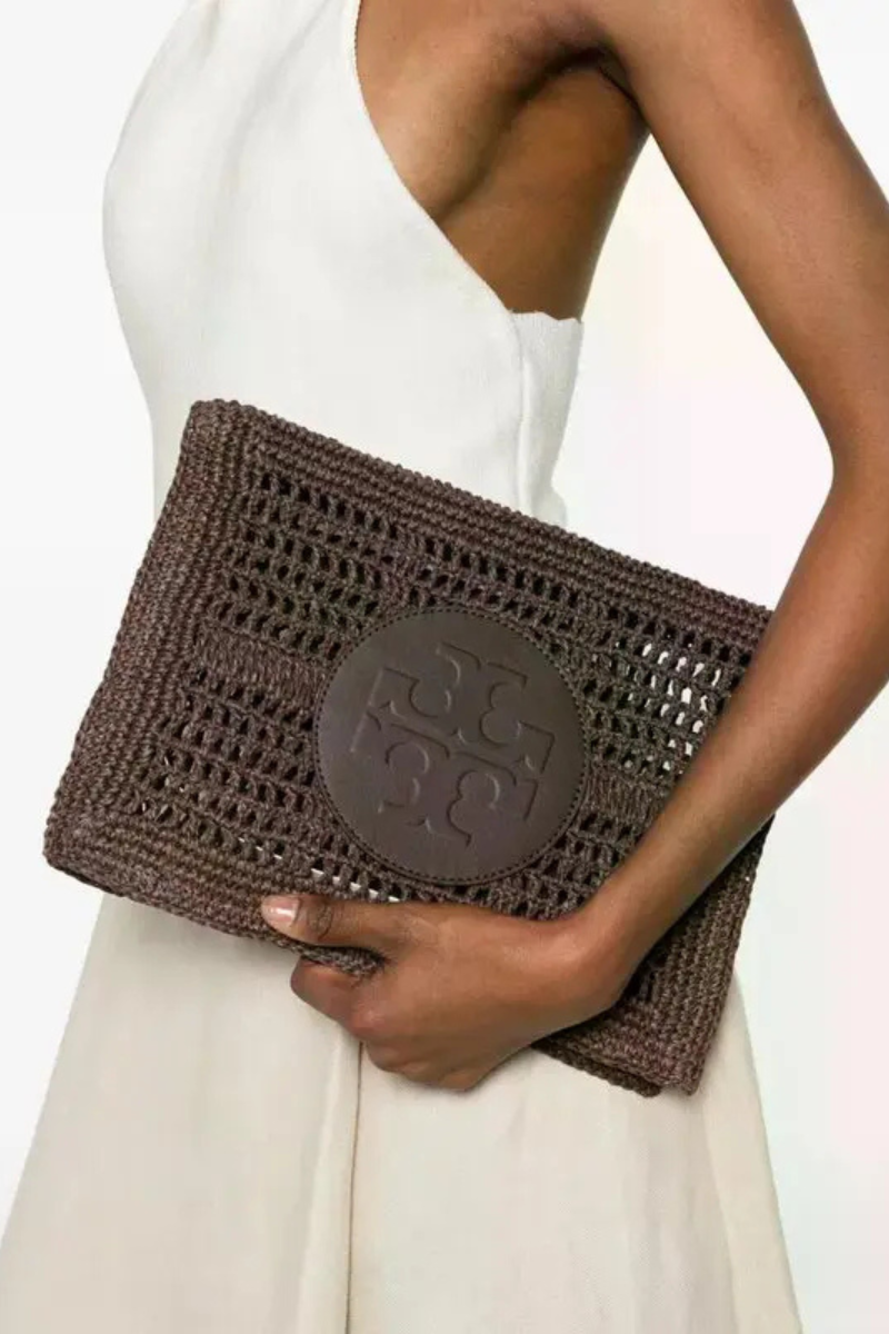 Tory Burch Ella Hand-Crocheted Pouch Dark Cocoa 183254-200