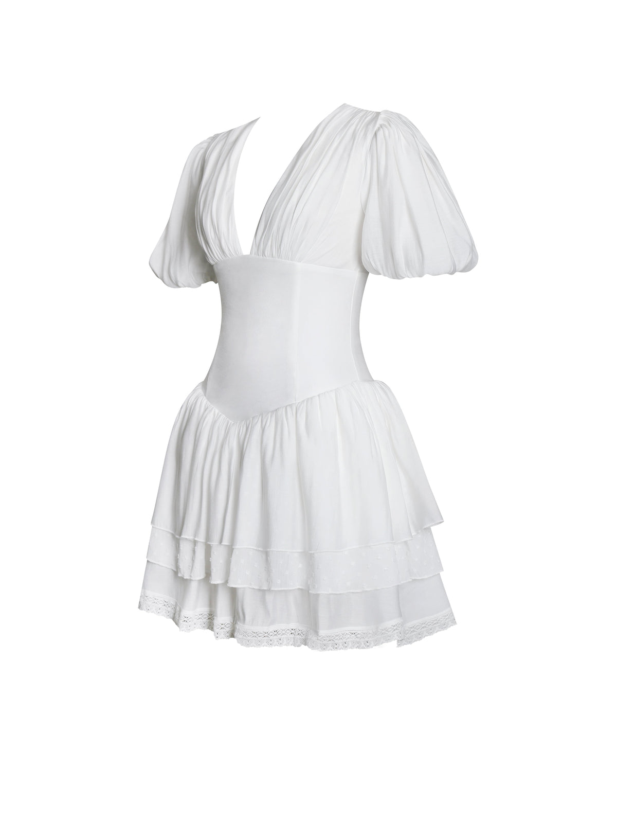 Caitlyn White Bubble Sleeve Corset Layered Mini Dress