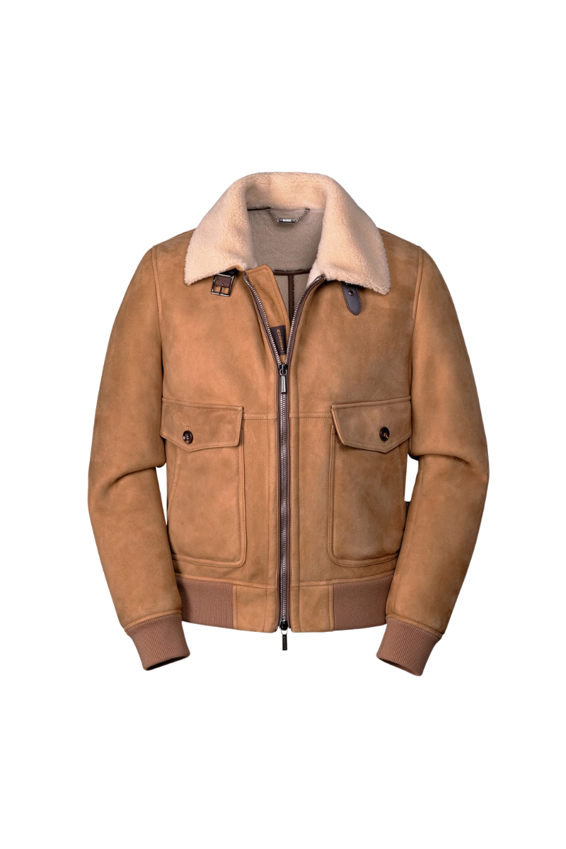 MooRER FIANO-ME7 Shearling Collar Bomber Jacket Camel