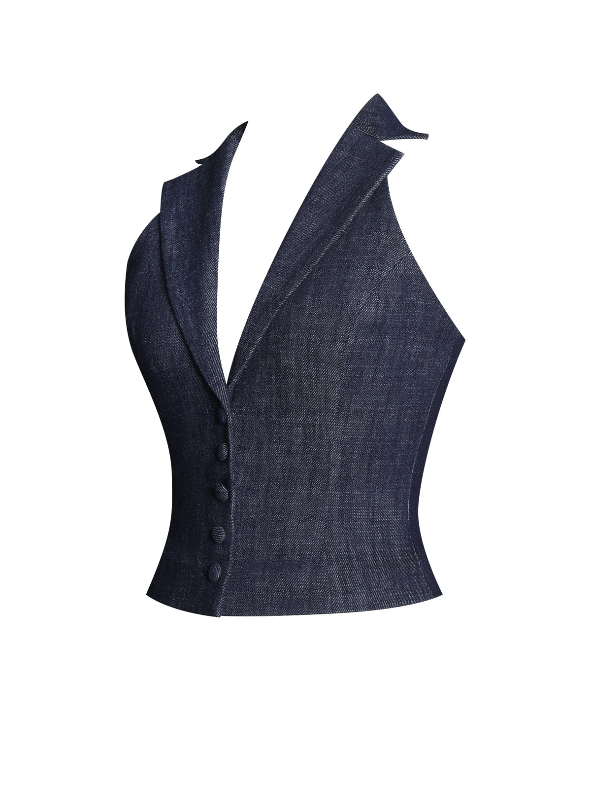 Rafaella Navy Cotton Denim Halter Lapel Top