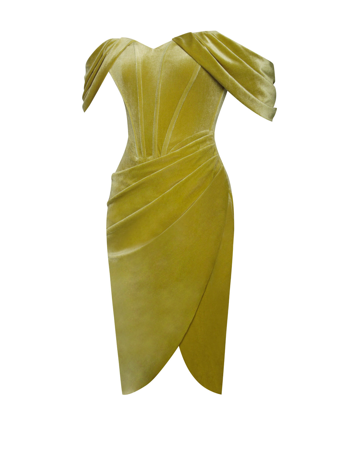 Omaria Gold Velvet Off Shoulder Corset Dress (Archive Sale)