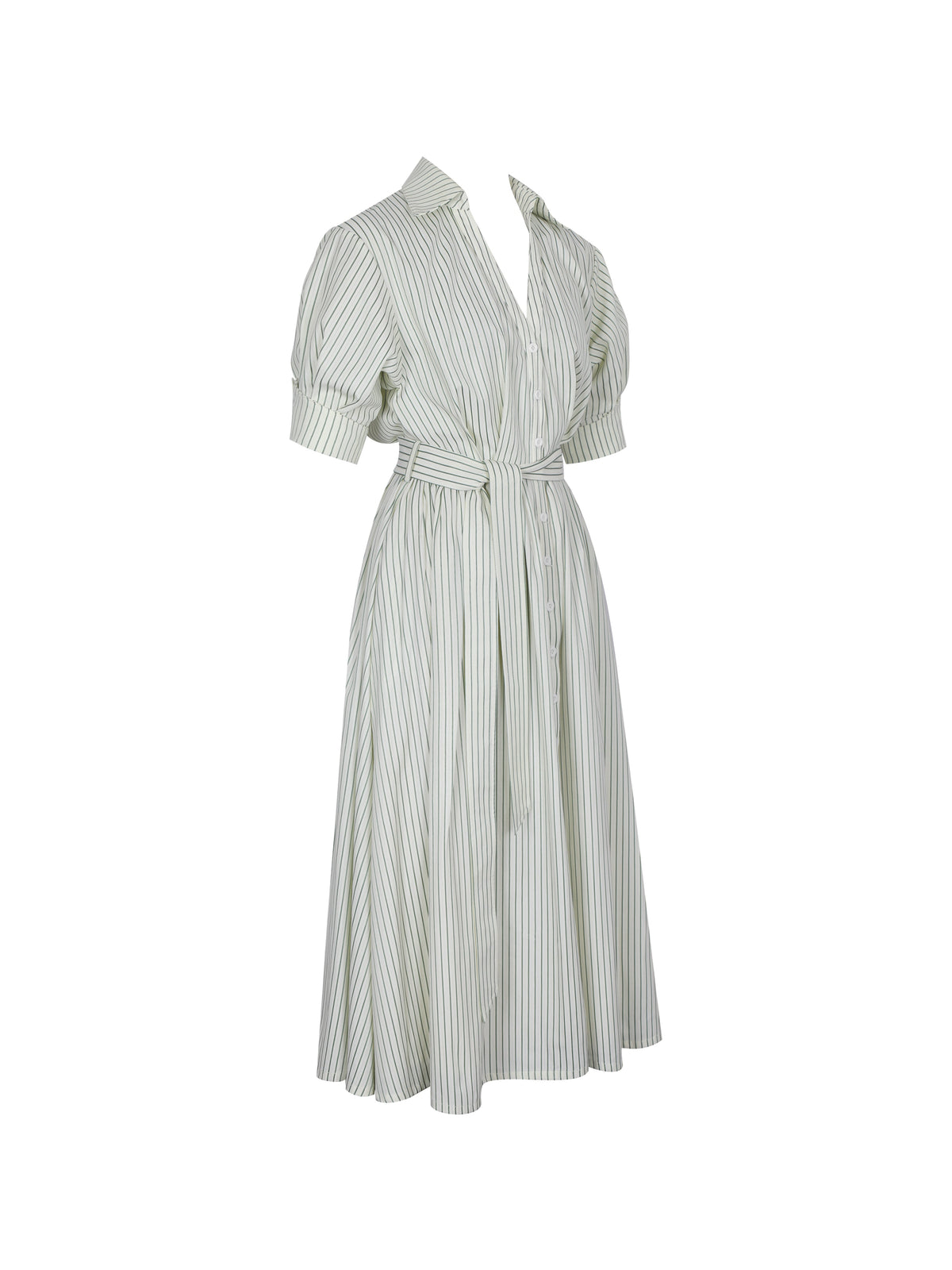 Danica Pine Green Bamboo Poplin Striped Shirt Midi Dress