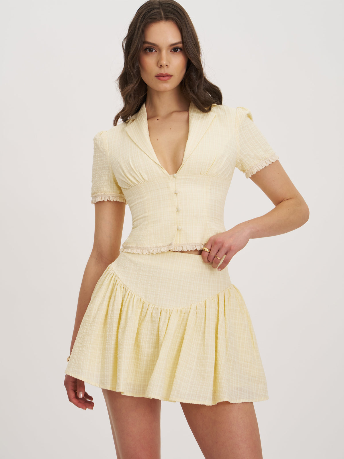 Odelie Yellow Drop Waist  Seersucker Full Skirt (Archive Sale)