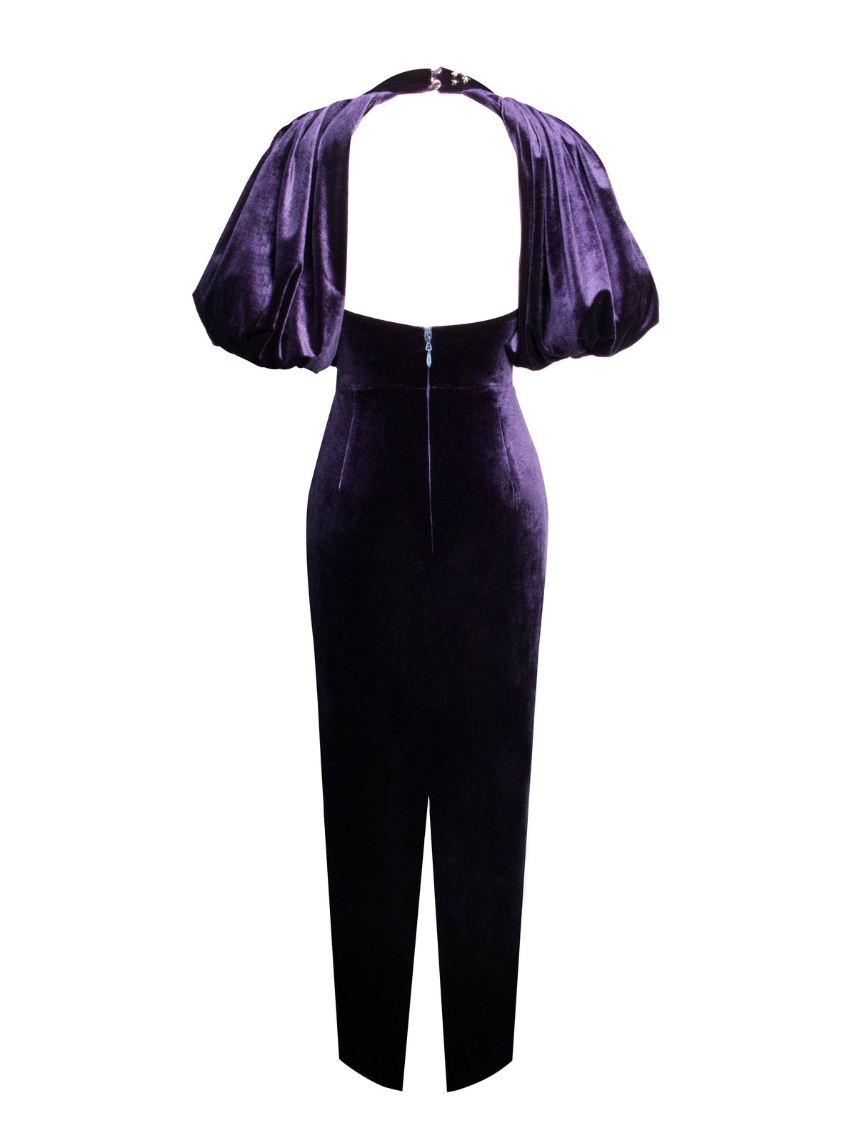 Coraline Purple Velvet Bubble Sleeve Backless Maxi Dress (Archive Sale)