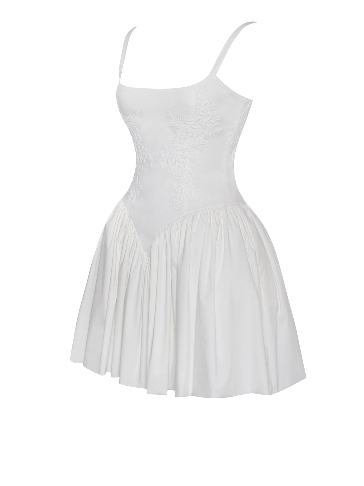 Kadi White Cotton Poplin Drop Waist Corset Mini Dress