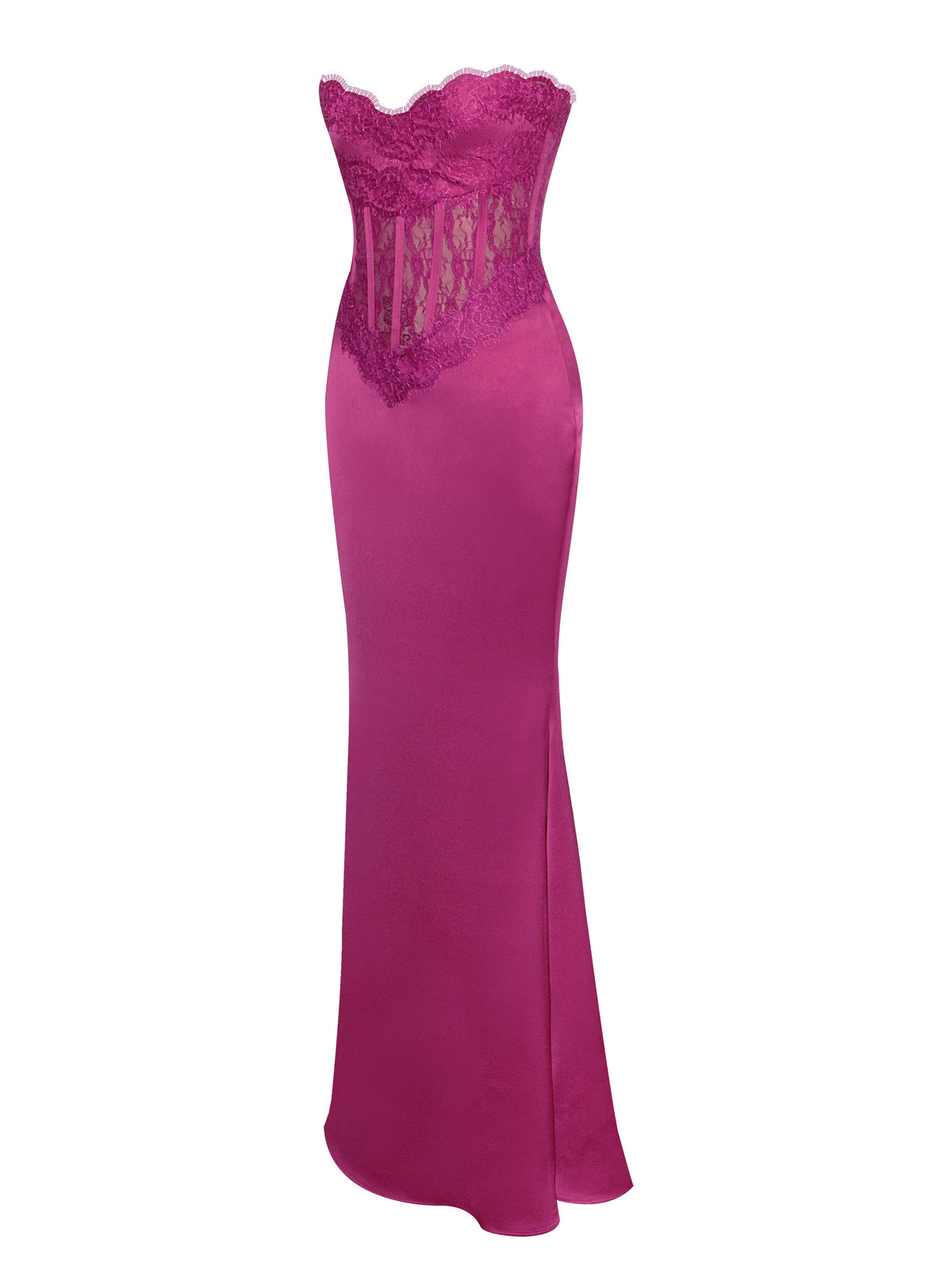 Everleigh Fuchsia Lace Satin Corset Maxi Dress (Archive Sale)