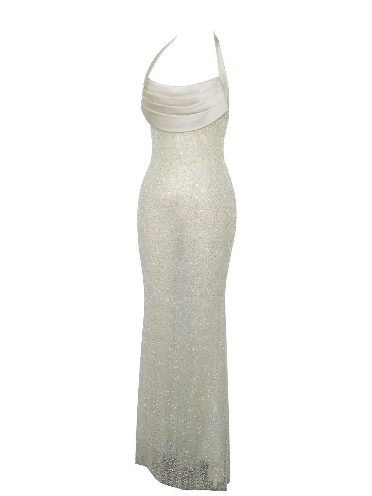 Zahya Lime Halter Backless Beaded Mesh Gown (Archive Sale)