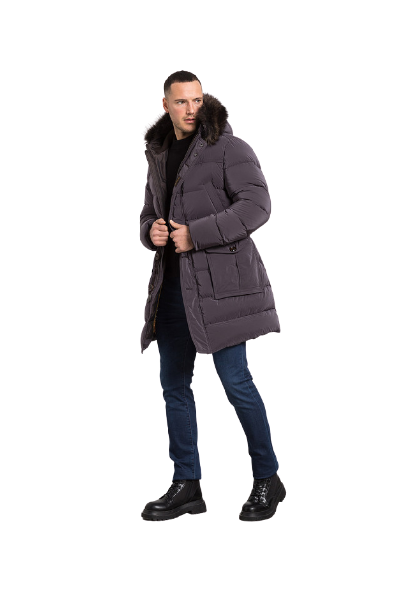 MooRER DARRISOS Fur-Trim Hooded Mid-Length Down Parka Beaver