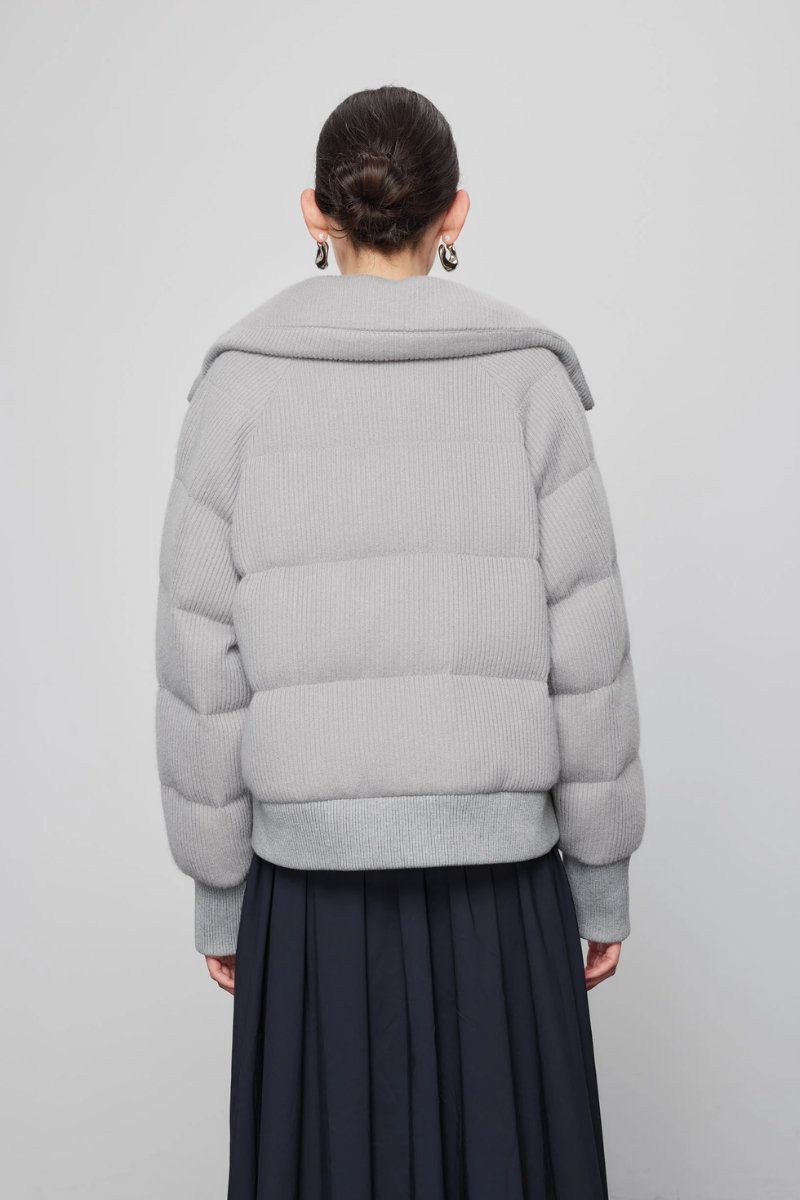 Max Simple Mink Paneled Down Jacket Light Grey