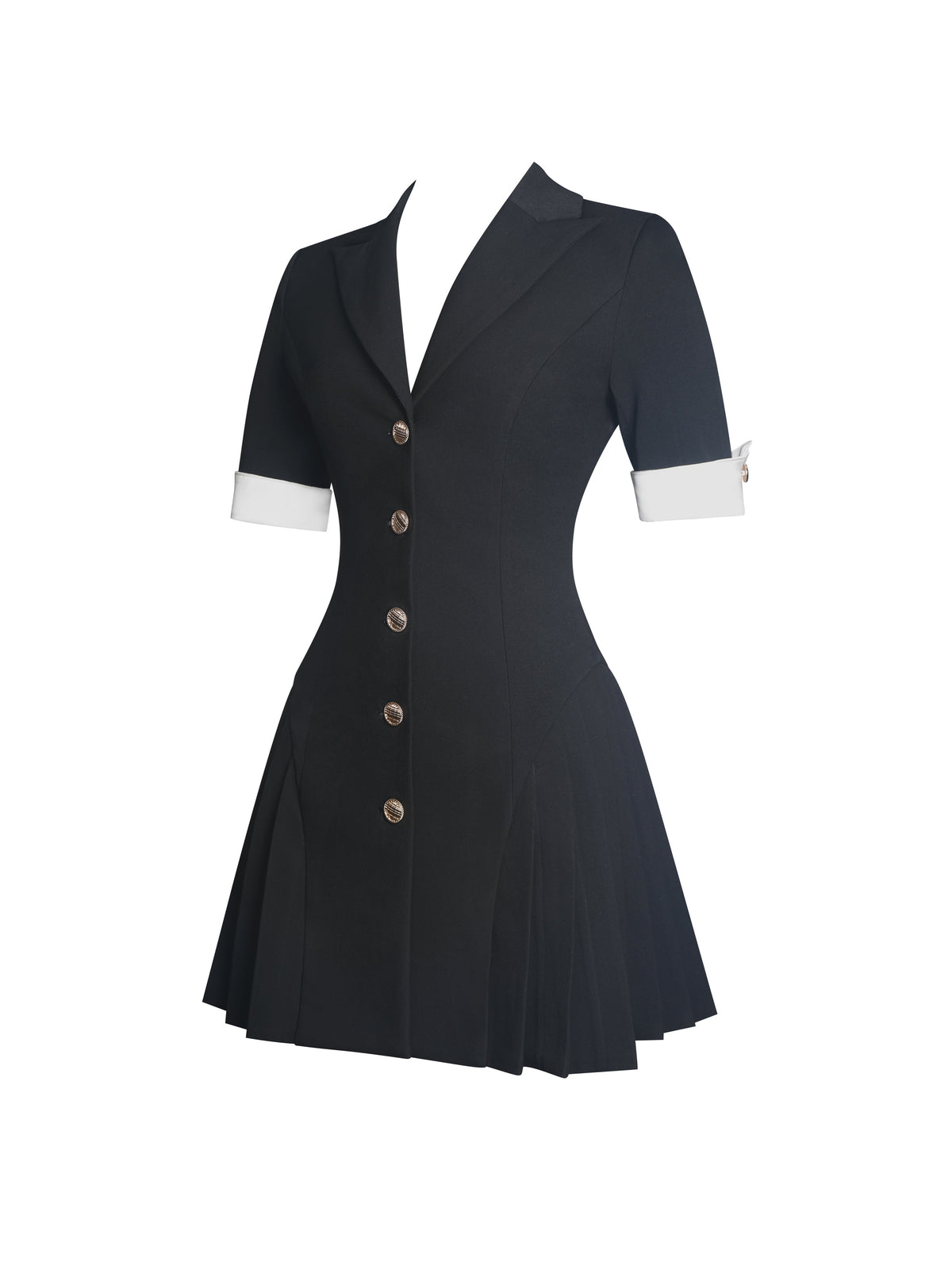 Ilitha Black Woven Crepe Pleated Mini Blazer Dress