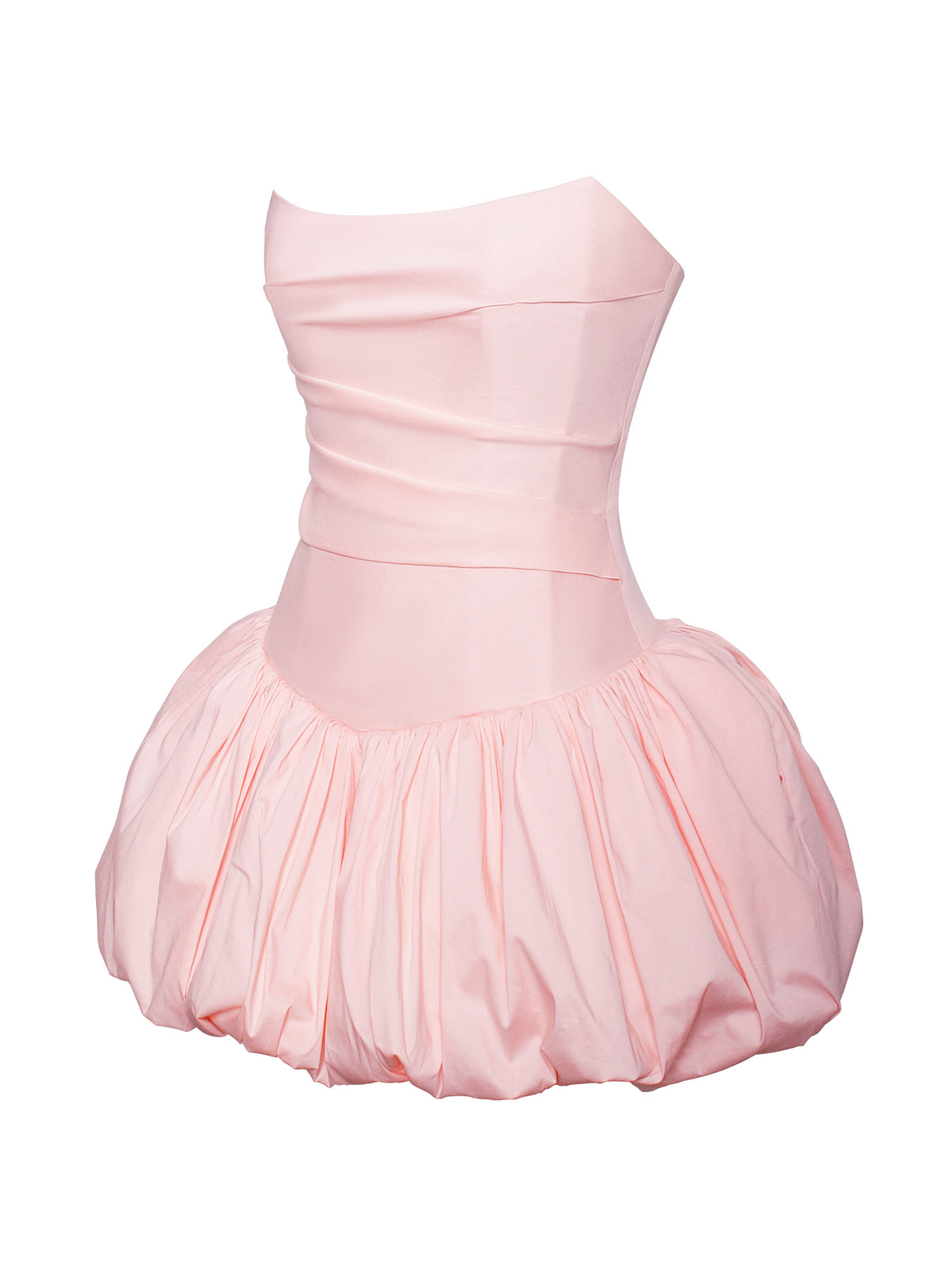 Oletta Pink Cotton Poplin Corset Strapless Bubble Hem Mini Dress