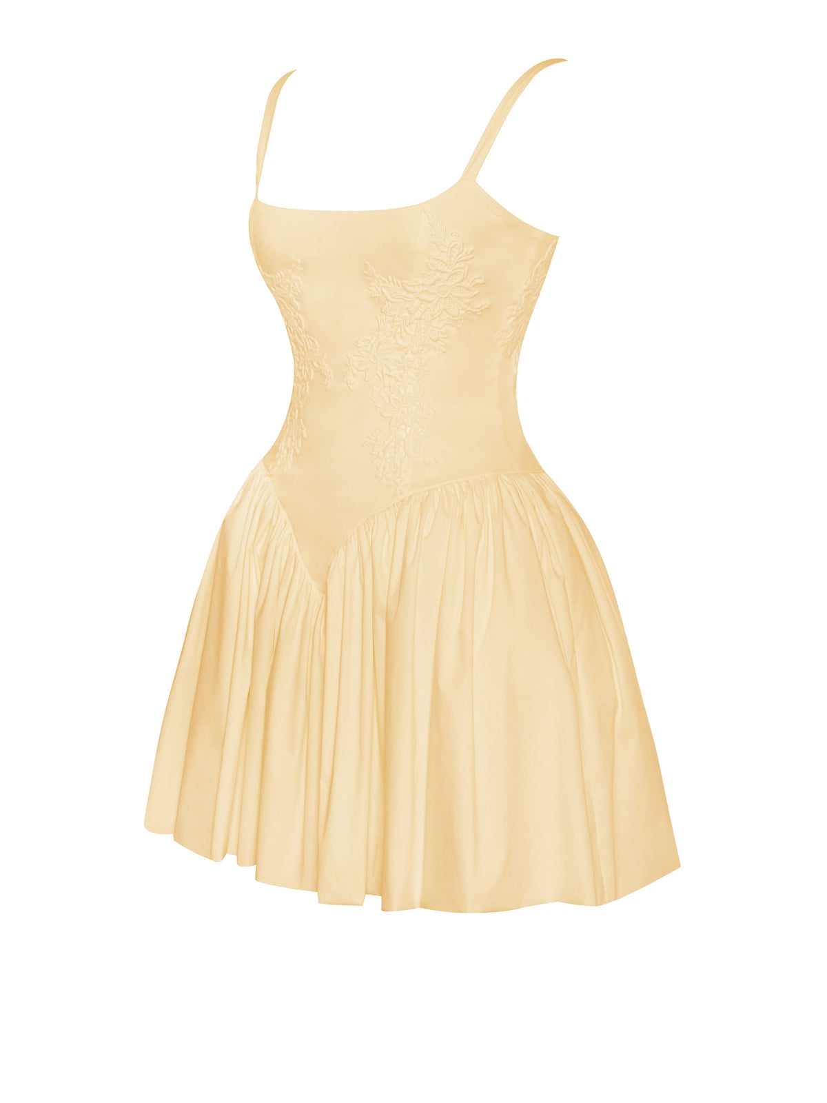 Kadi Yellow Cotton Poplin Drop Waist Corset Mini Dress