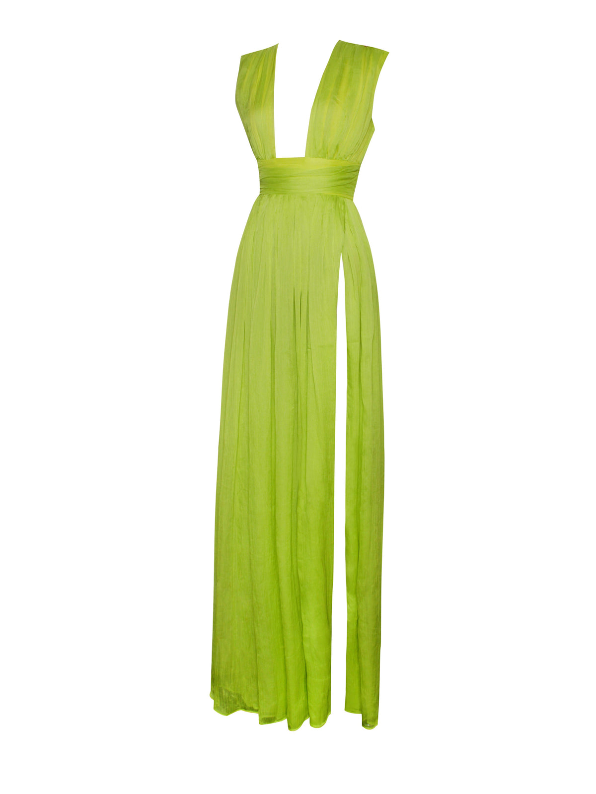Valley Of Angels Lime Chiffon Pleated High Slit Maxi Dress (Archive Sale)