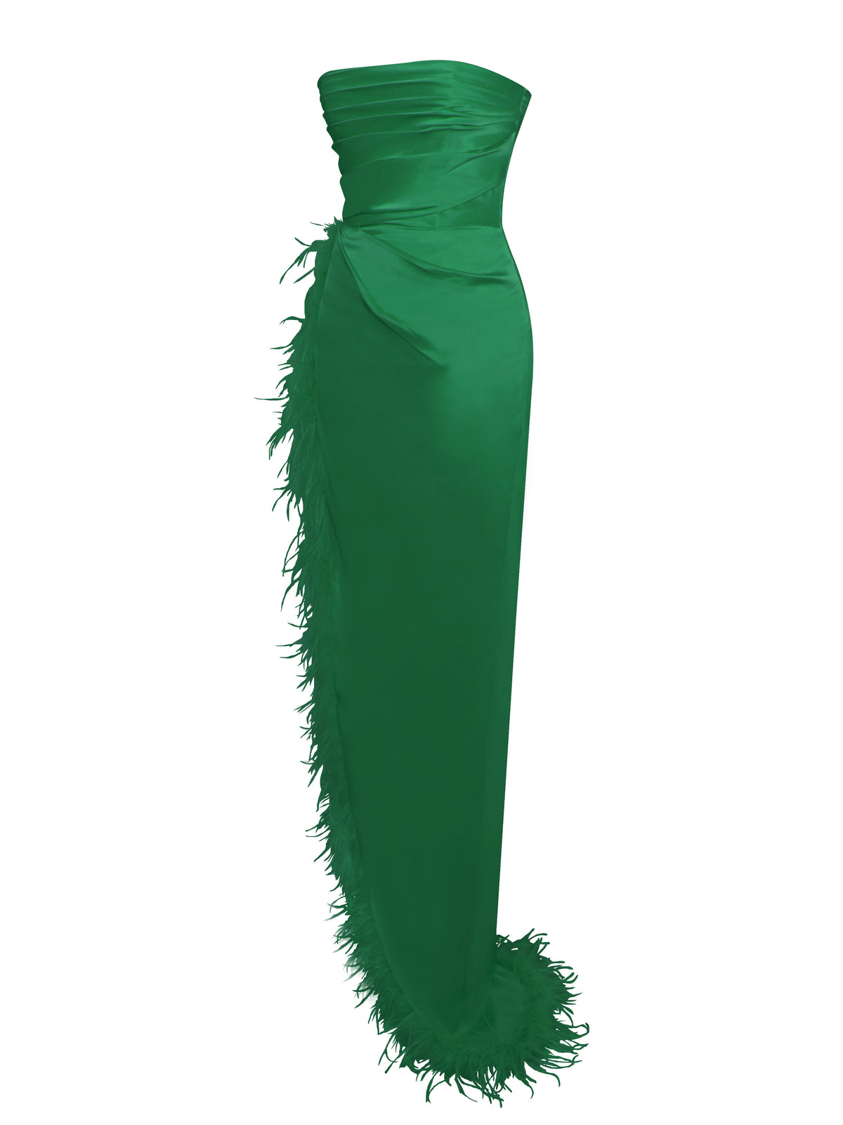 Perrin Emerald Green Feather Dress High Slit Gown (Archive Sale)