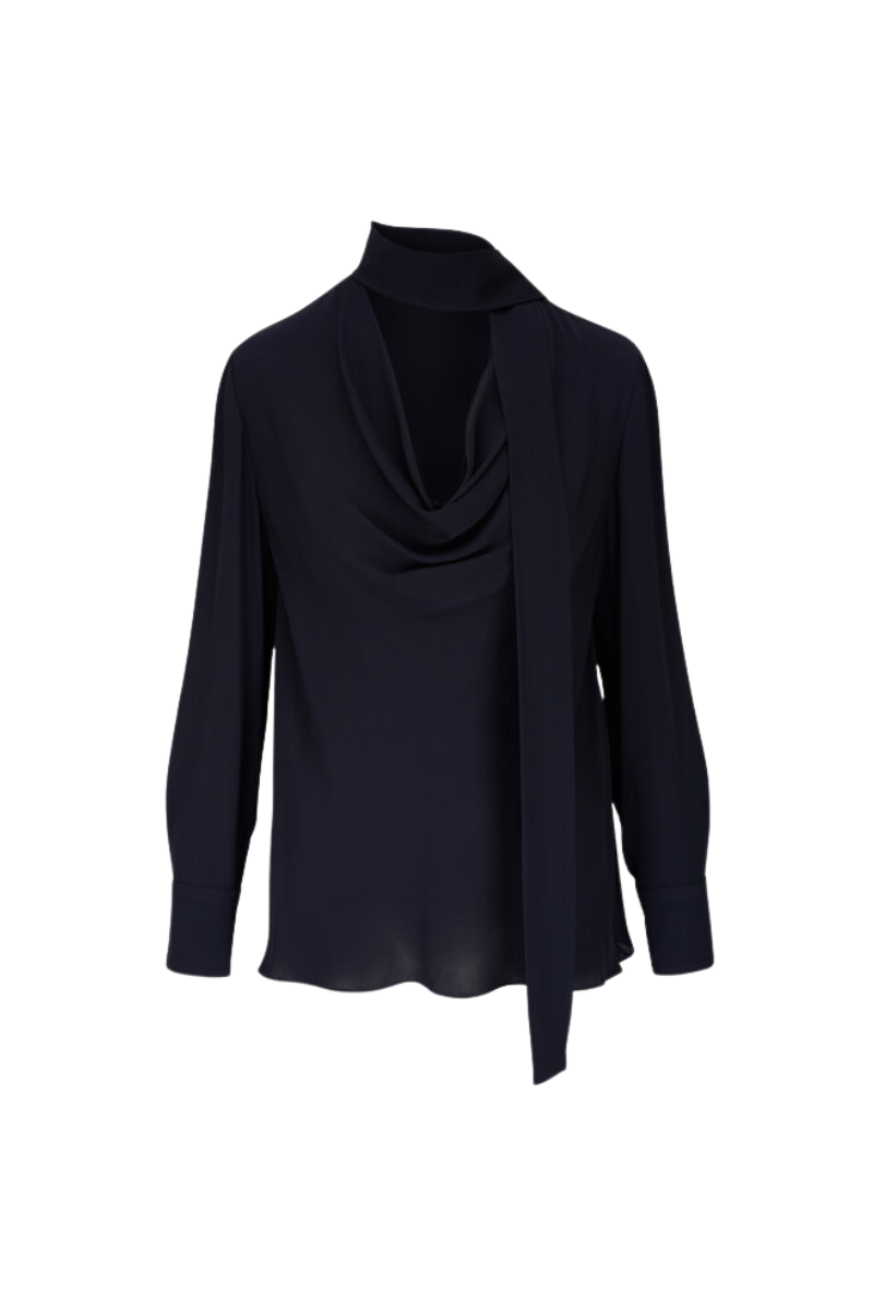 Valentino Tie Detail Long Sleeve Shirt Navy 4B3AE9501MH_598