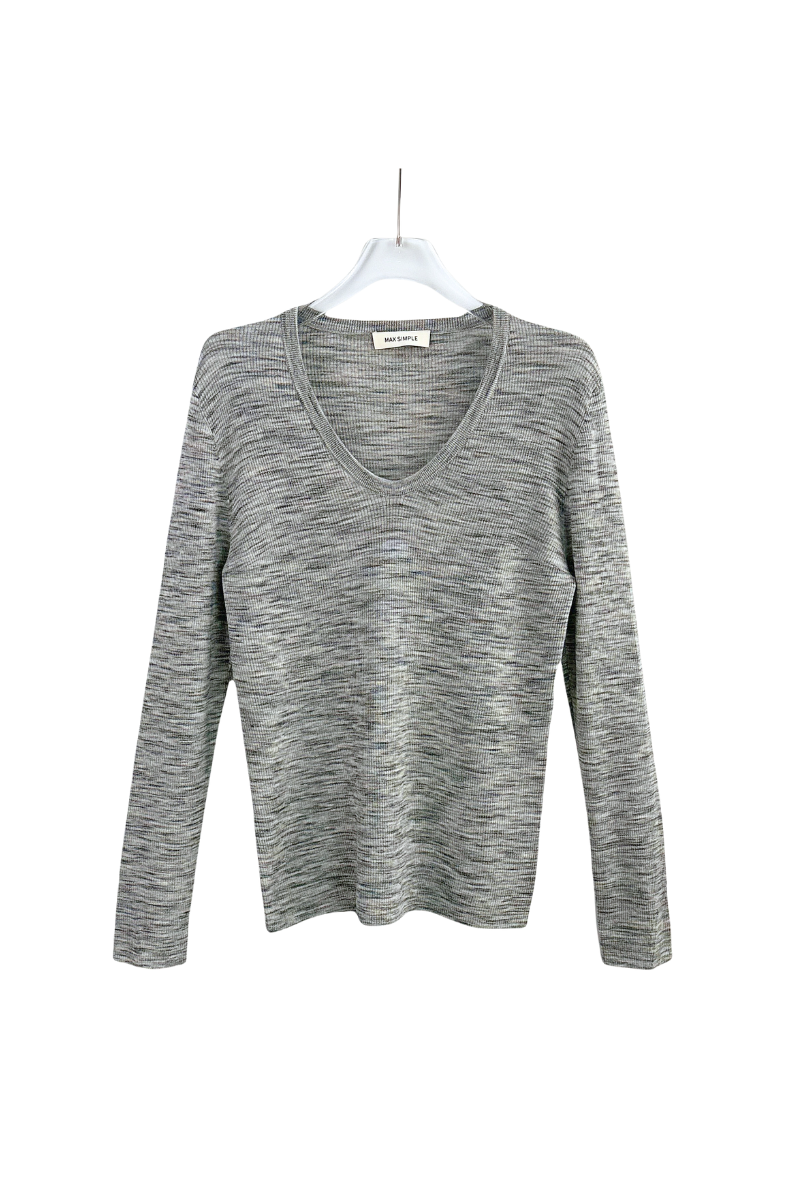 Max Simple V Neck Wool Sweater Melange Grey