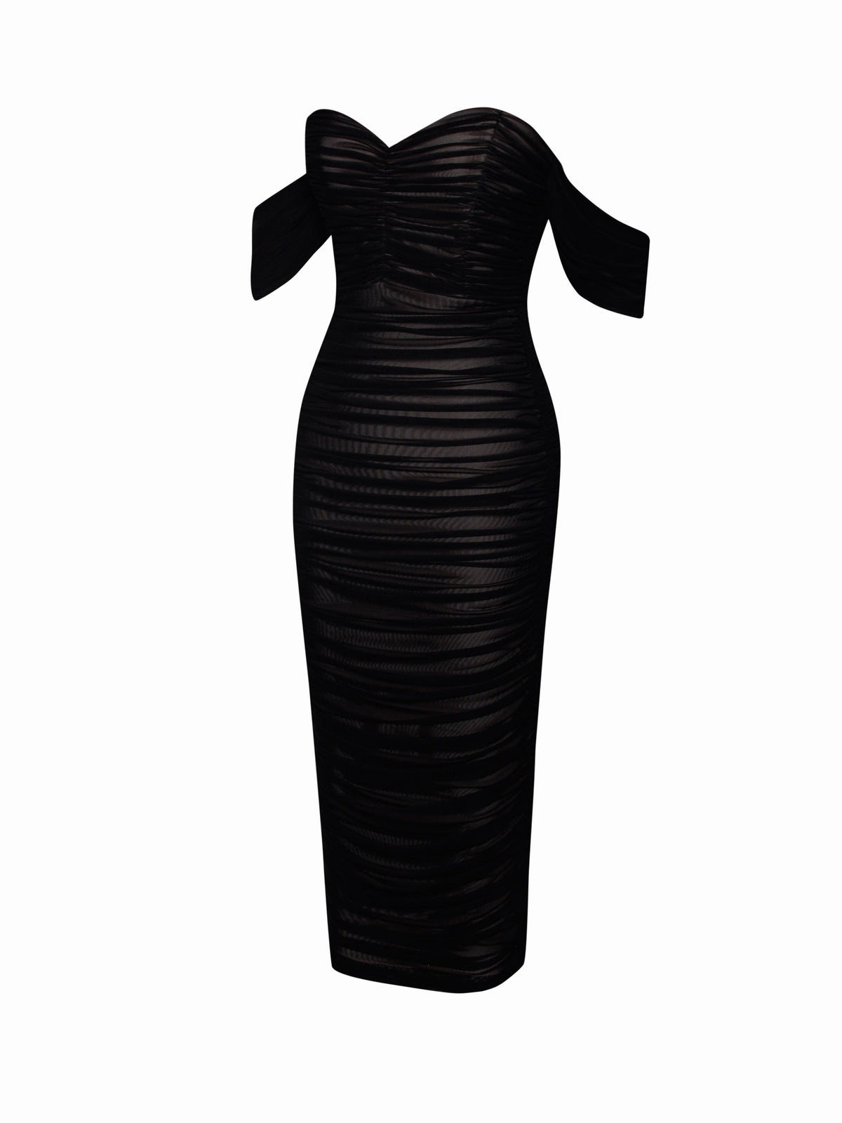 Quenby Black Off Shoulder Mesh Maxi Dress (Archive Sale)