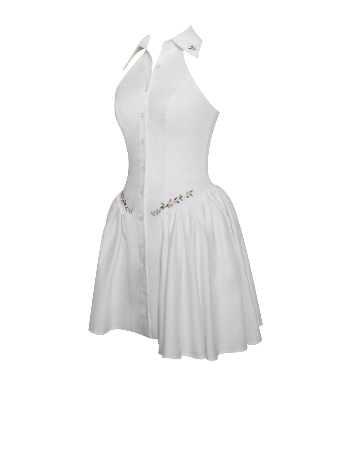 Hailey White Embroidered Collared Halter Drop Waist Mini Dress (Archive Sale)