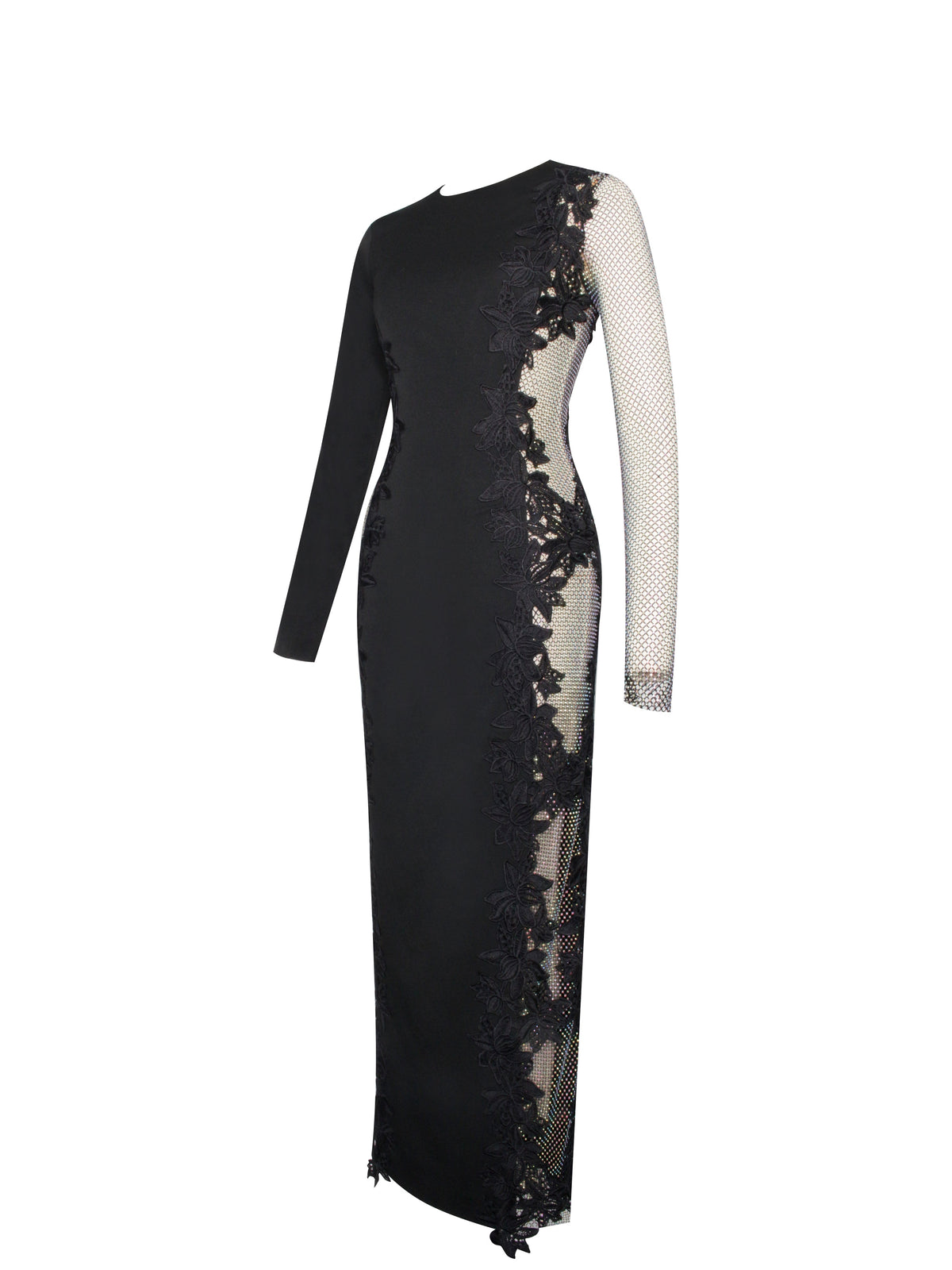 Bailey Lace Trim Crystal Net Cutout Long Sleeve Gown (Archive Sale)