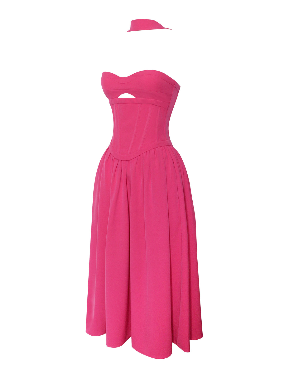 Maia Fuchsia Halter Neck Corset Midi Sundress (Archive Sale)
