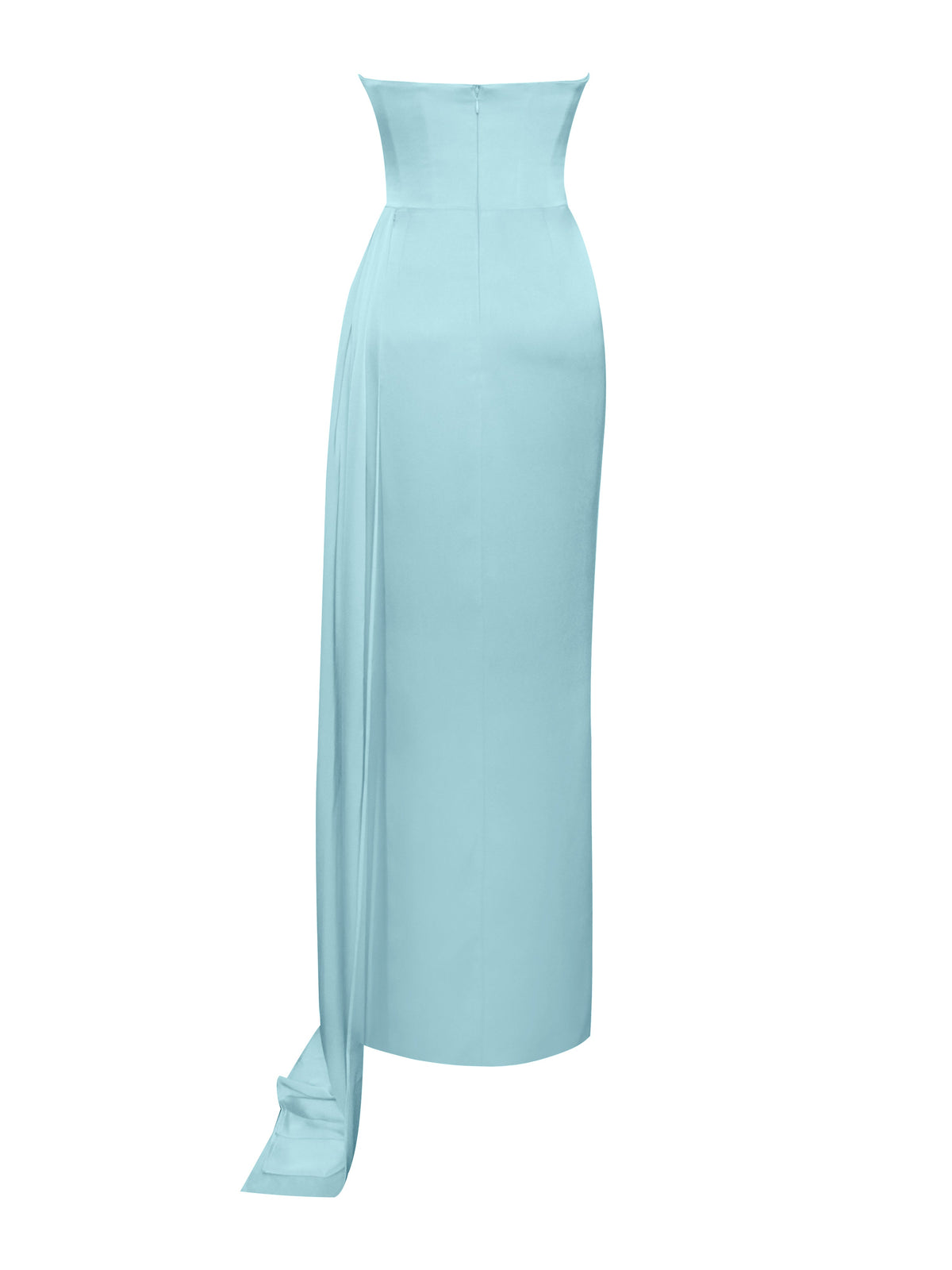 Marilyn Pale Blue Satin Crystal Embellished High Slit Gown (Archive Sale)