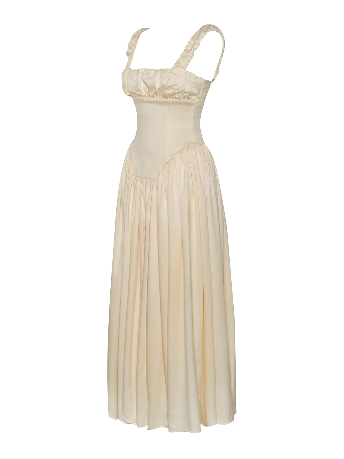 Noreen Egg White Satin Drop Waist Maxi Sundress (Archive Sale)