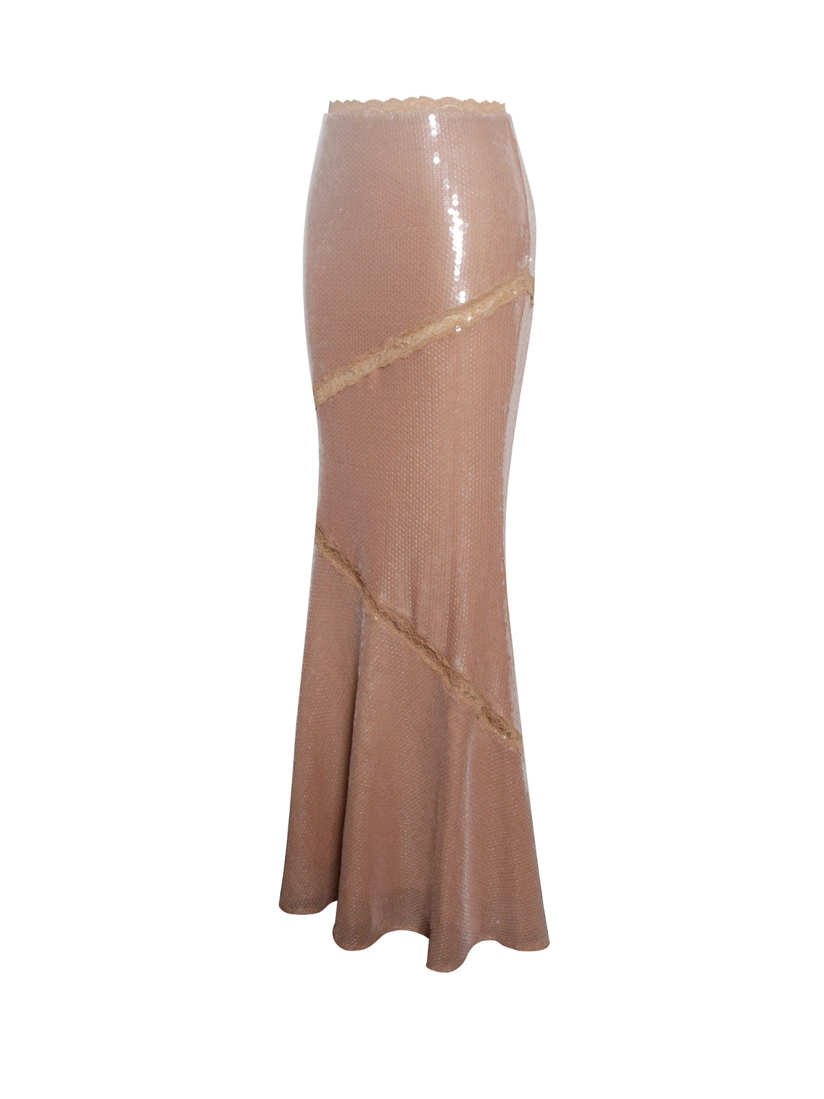 Odalis Nude Sequin Maxi Skirt With Lace Trim (Archive Sale)