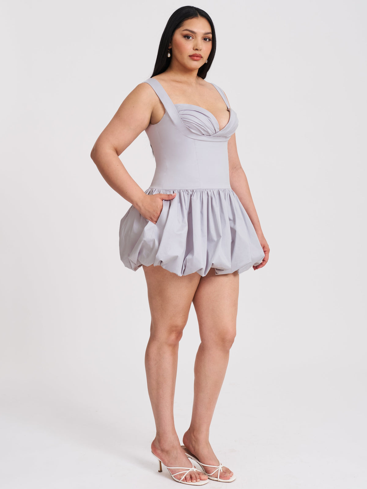 Zada Grey Pleated Breast Bubble Hem Mini Dress (Archive Sale)