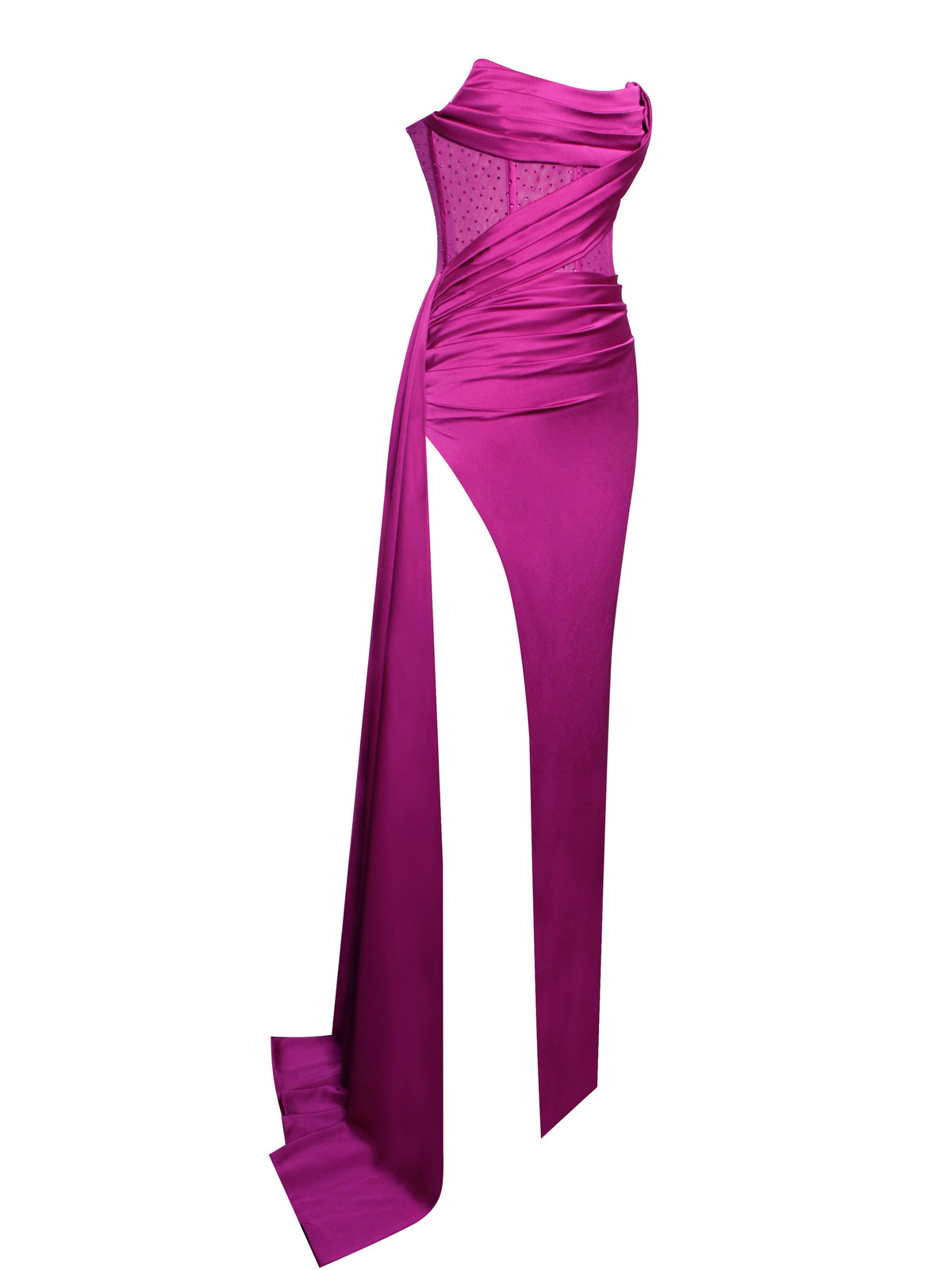 Holly Fuchsia Crystallized Corset High Slit Satin Gown (Archive Sale)