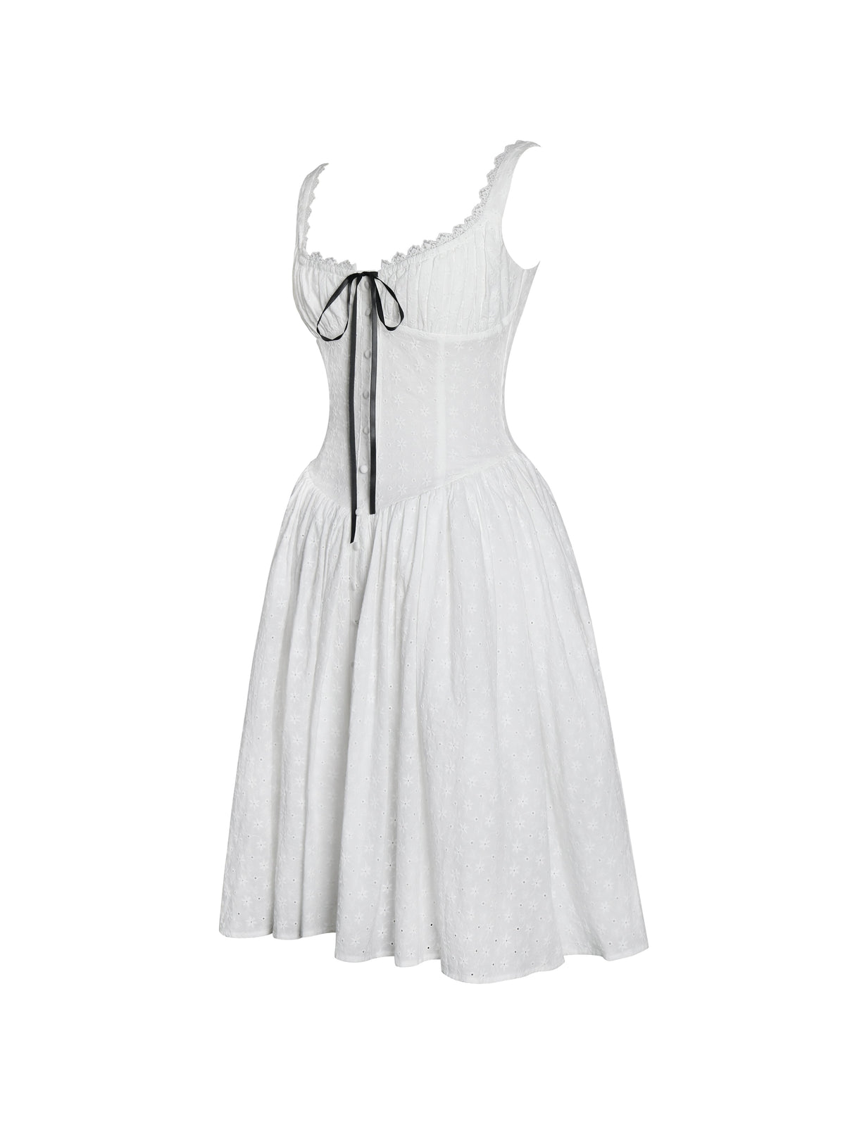Madison White Cotton Eyelet Square Neck Midi Dress