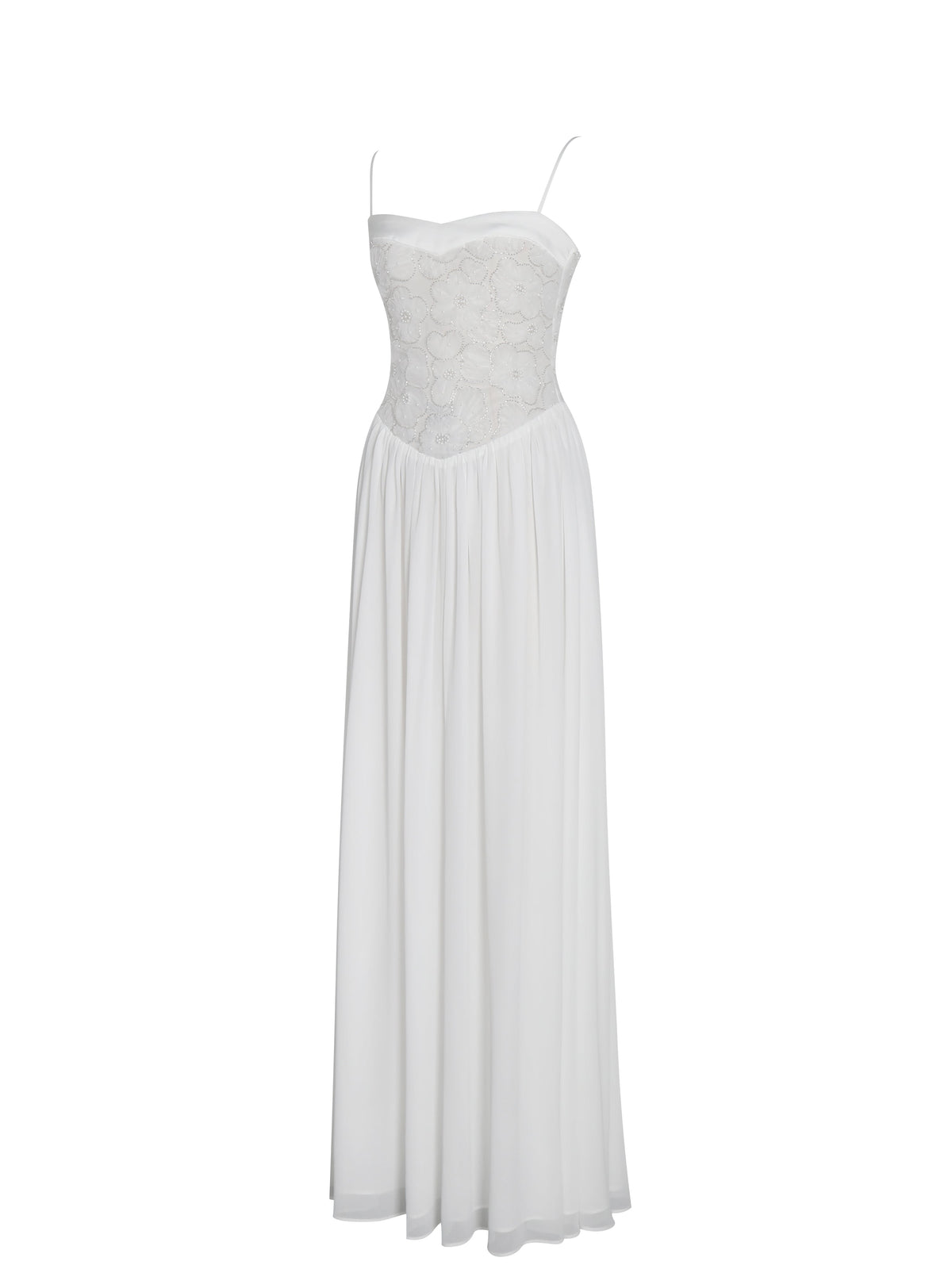 Ucille White Embroidered Chiffon Maxi Dress (Archive Sale)